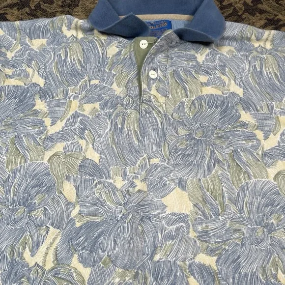 Vintage Pendleton Men's Medium Hawaiian Floral Print Polo Shirt 2-Button Blue - Picture 2 of 8
